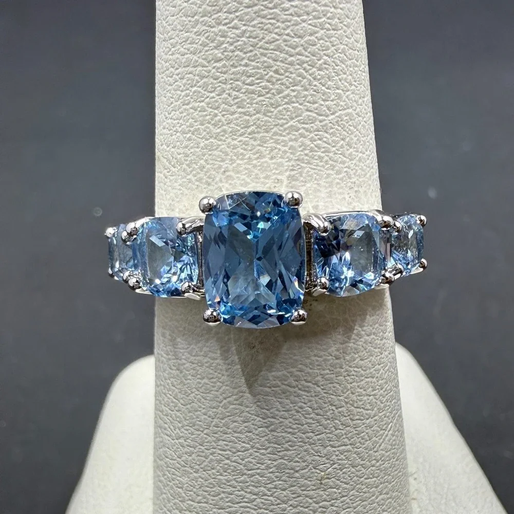 Bomb Party I'm Speechless Size 6 Ring Aquamarine CZ RBP6660 Rhodium Plated